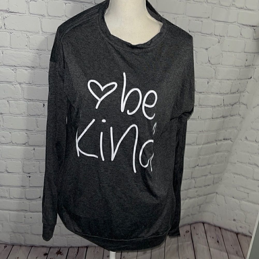 Be kind - Long Sleeve - Gray Cotton Shirt - L